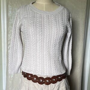 Classic Cable Knit Women's Sweater - White. Neutral.